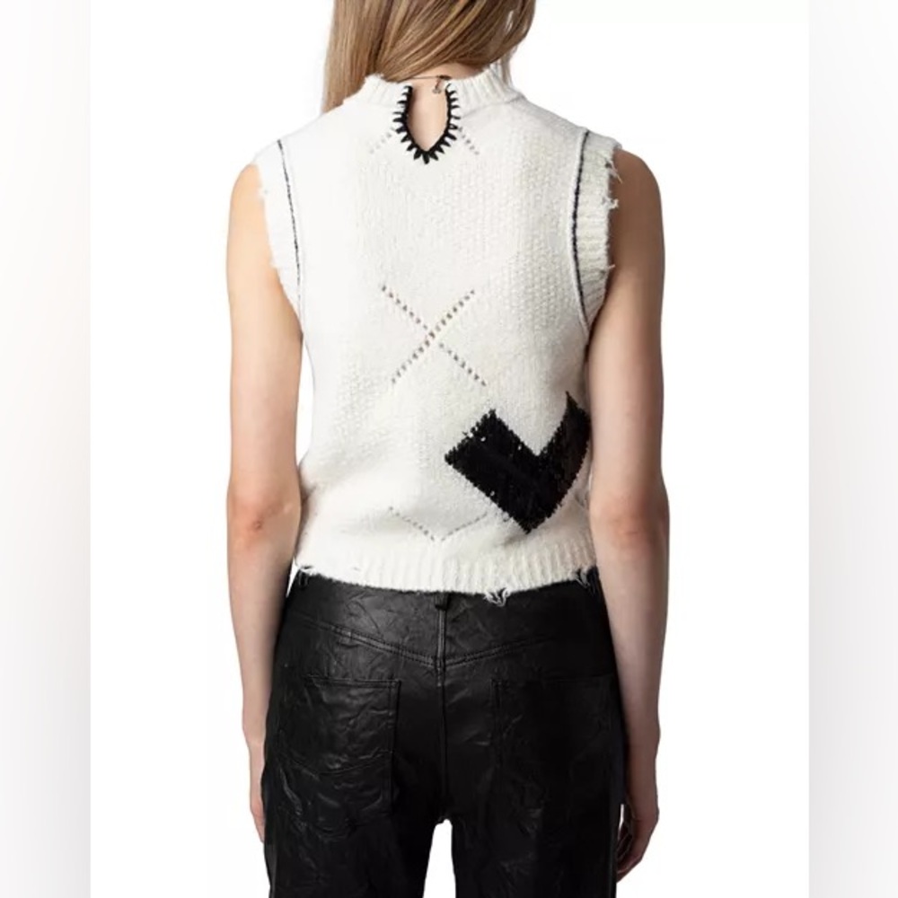 Zadig & Voltaire Karry Sleeveless Sequin Knit Cardigan Sweater XS small cream - Picture 2 of 12